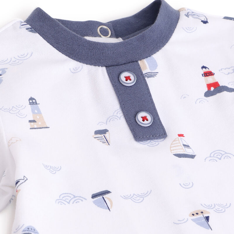 Boys Natural Printed Leg Opening Babysuit image number 2